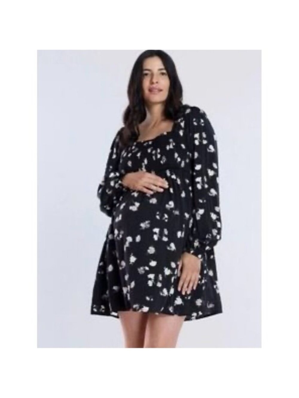 Motherhood Black  Smocked baby doll dress floral print size XL NWT MATERNITY